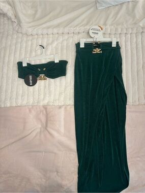 Emerald Green Maxi Skirt and top with Gold Accents